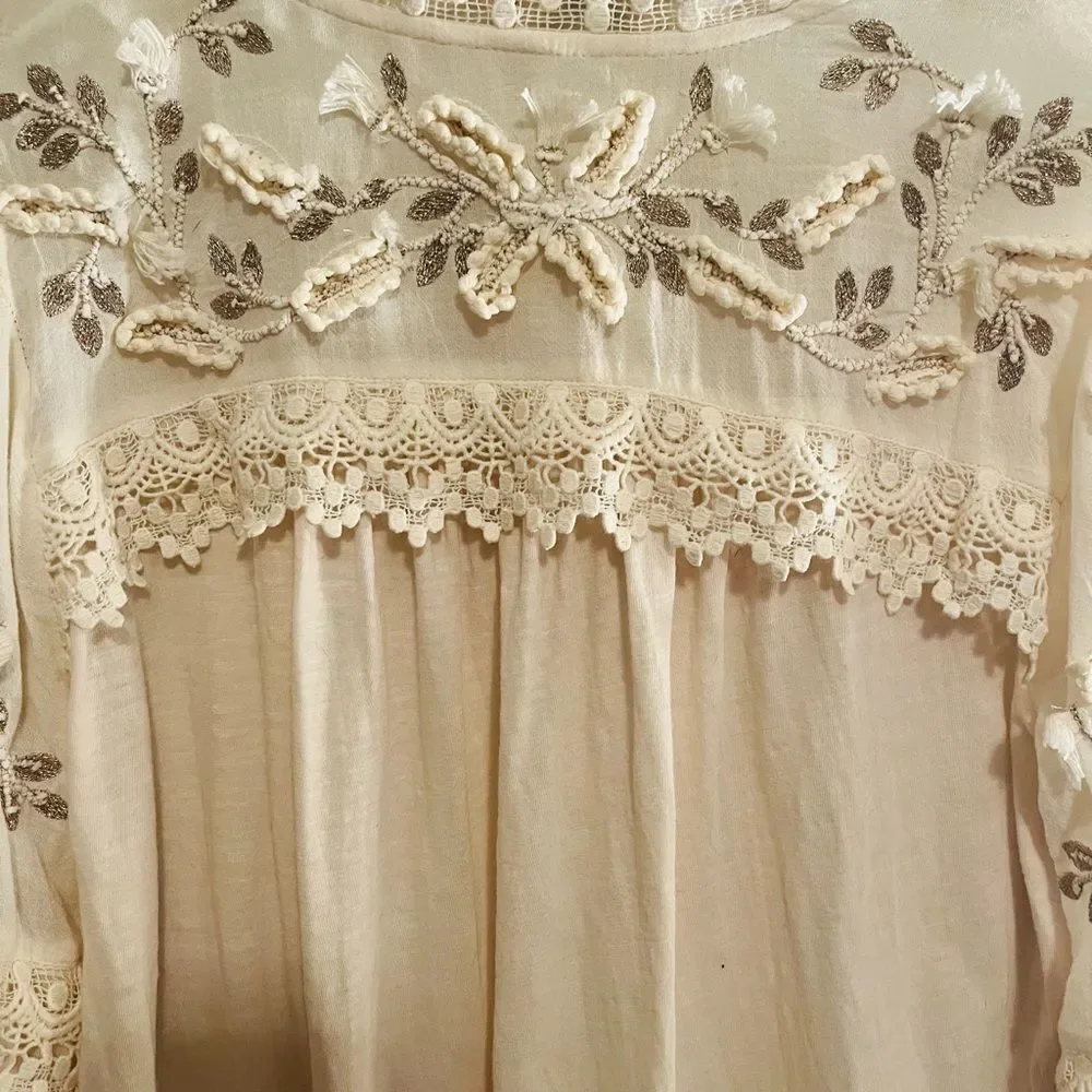 Anthropologie Embellished Sleeve Blouse NWOT